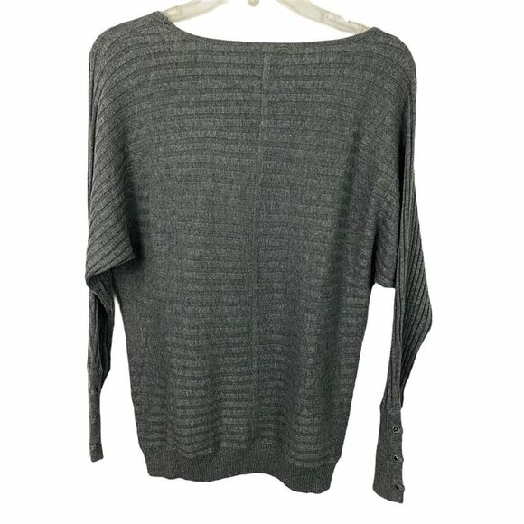 Soho Grey Crew Neck Ribbed Sweater With Laced Sleeves Size Medium - Picture 5 of 10